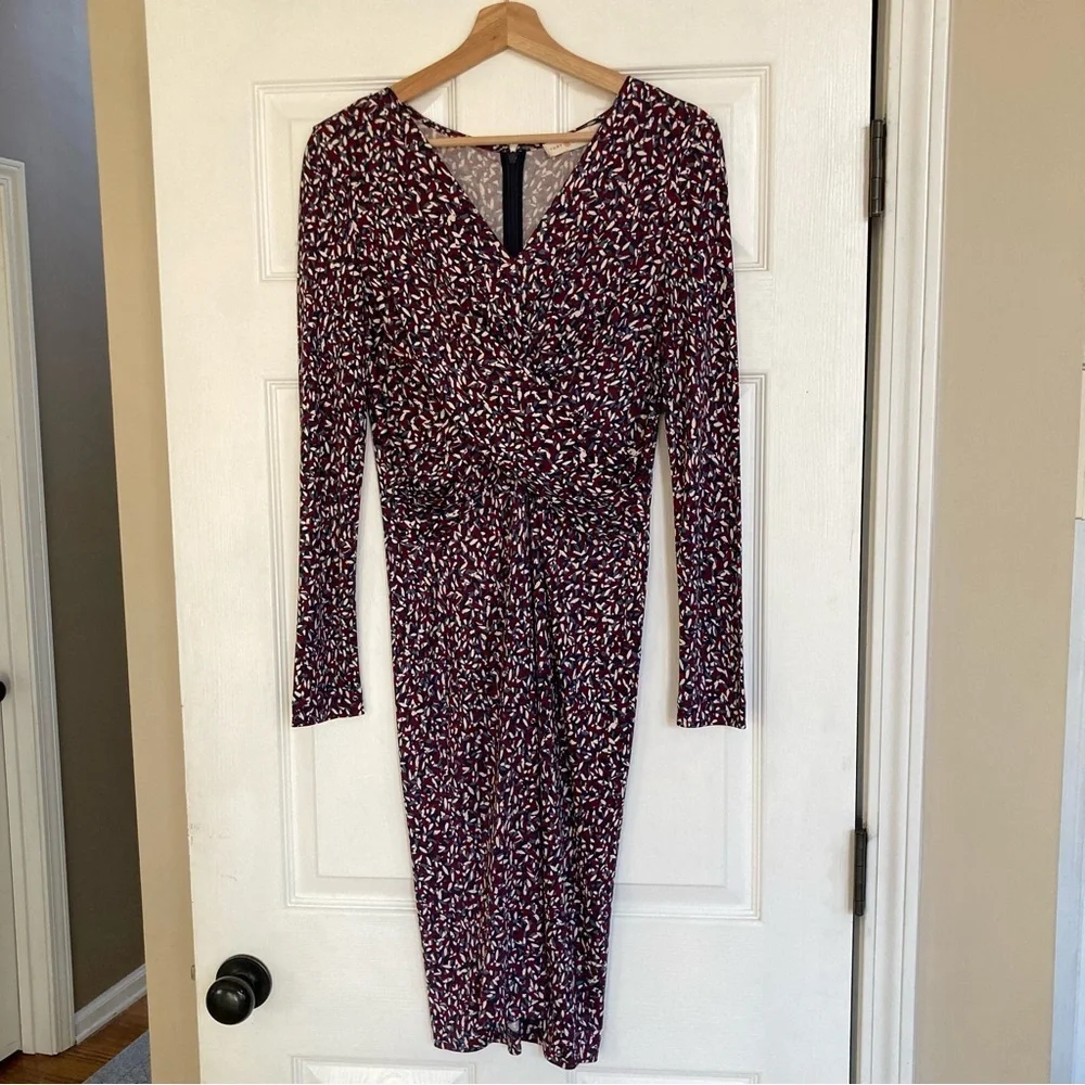 Tory Burch Silk Interlock Twist Dress in Red Confetti Print, Size S